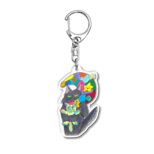ぬいぐるみを抱っこする猫💚切り抜きversion Acrylic Key Chain