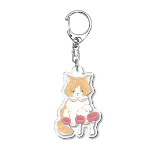 ふわふわネコとウスベニコップタケ Acrylic Key Chain