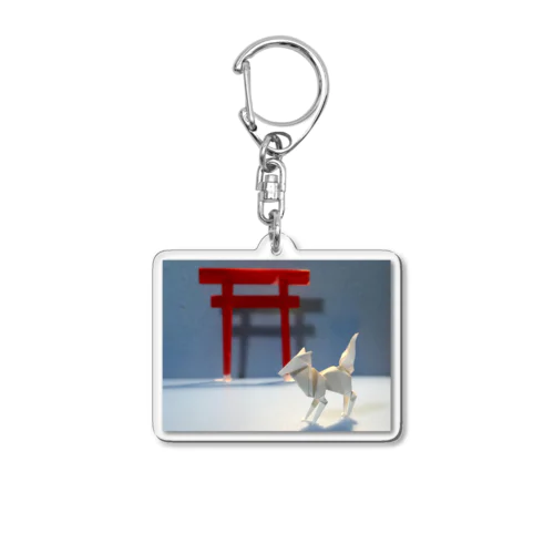 赤い鳥居と白狐 Acrylic Key Chain