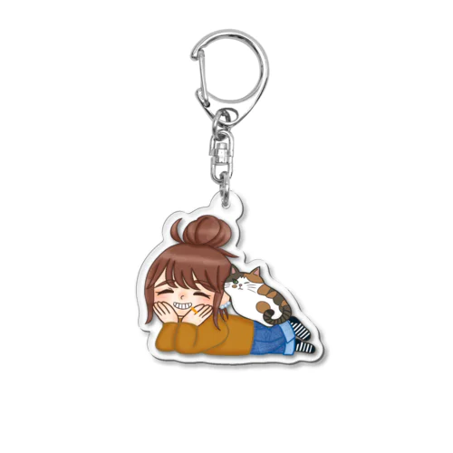 まこーた商店の女の子と三毛猫 Acrylic Key Chain