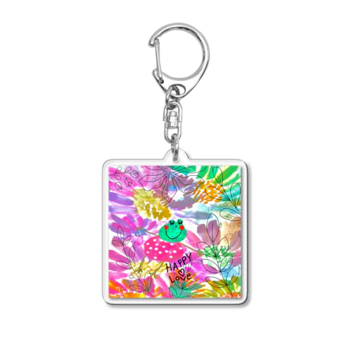 キーホルダー♡♡花柄カエルちゃんオリジナルデザイン Acrylic Key Chain