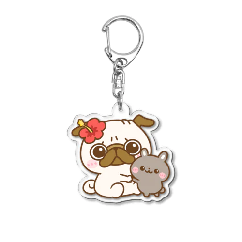 奄美大島の黒うさぎさんとパグちゃん Acrylic Key Chain