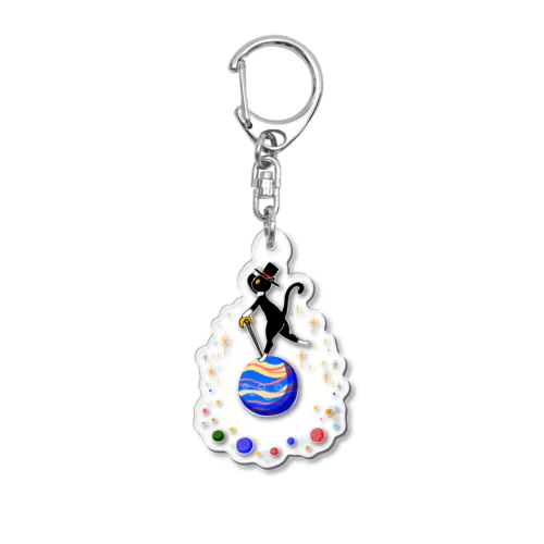惑星と紳士なニャンコ星人 Acrylic Key Chain