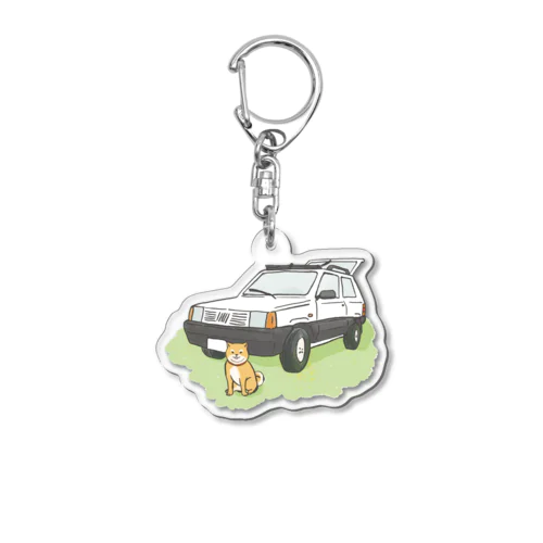 【白】ぱんだといぬ Acrylic Key Chain