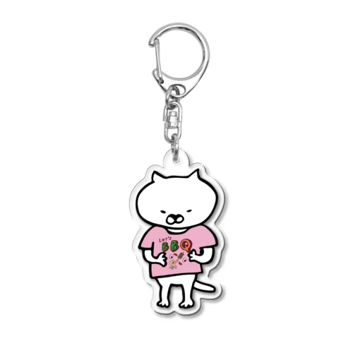 Let's BBQ Tシャツ着た猫 Acrylic Key Chain