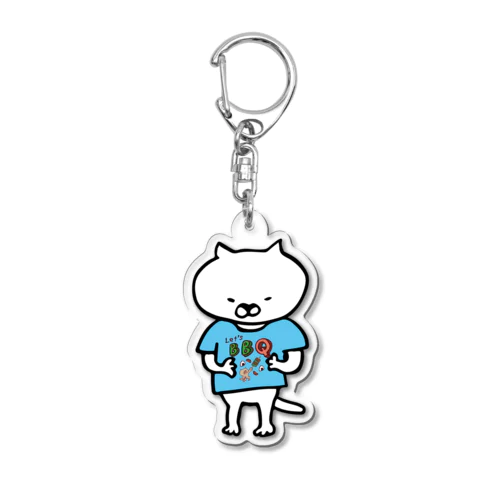 Let's BBQ Tシャツ着た猫の青 Acrylic Key Chain