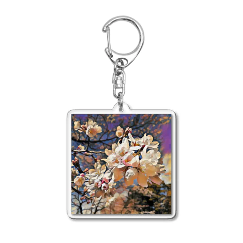 夕日 絵画 桜  Acrylic Key Chain
