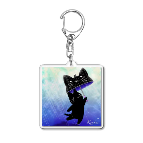 雨のくろねこさん Acrylic Key Chain