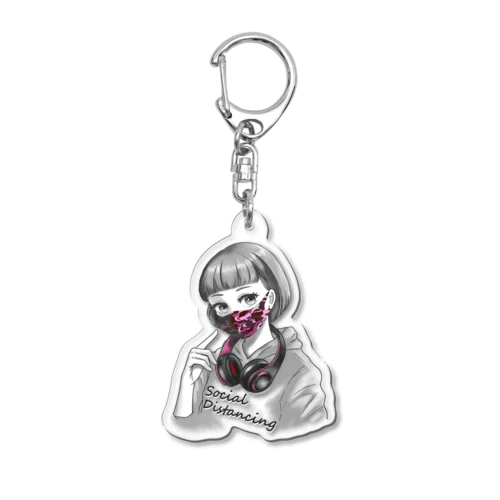 迷彩マスク  ピンク　文字黒 Acrylic Key Chain