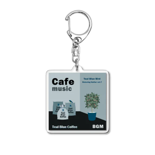 Cafe music - Teal Blue Bird - Acrylic Key Chain