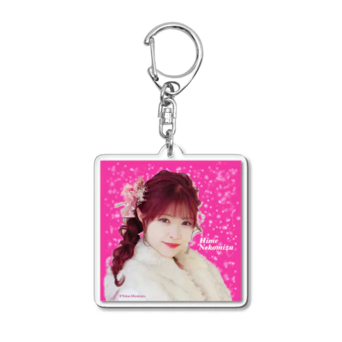 根古水ヒメ🌸No.1 ホットピンクラメ×振袖(アップ)［正方形］ฅ^ơωơ^ฅ♡ Acrylic Key Chain