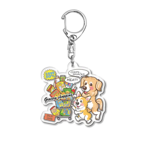 ゴールデンとコーギーのショッピング Acrylic Key Chain