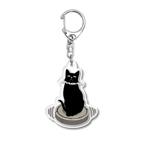 ルンバに乗る黒猫 Acrylic Key Chain