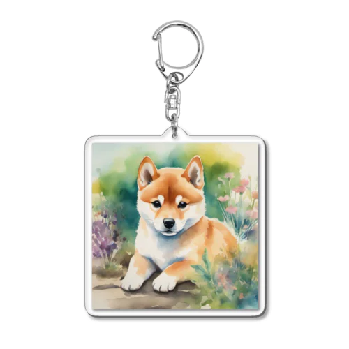 水彩子犬　柴犬 Acrylic Key Chain