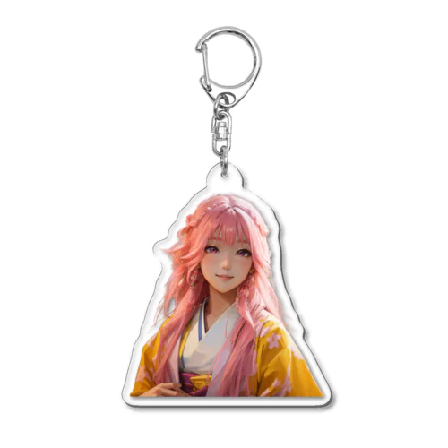 着物姿のピンクの髪の少女 Acrylic Key Chain