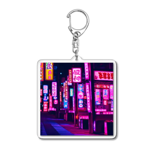 中華的な夜の街並み Acrylic Key Chain