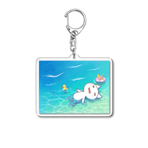 死んだ魚の目をしたネコ　海に浮く Acrylic Key Chain