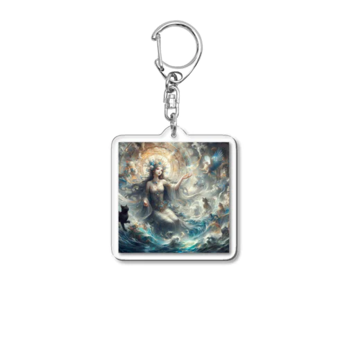 水の女神と猫 Acrylic Key Chain