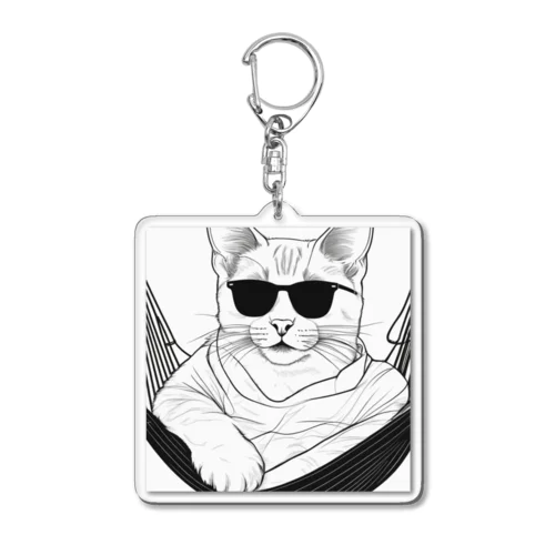 サングラスをかけてハンモックでくつろいでいる猫 Acrylic Key Chain