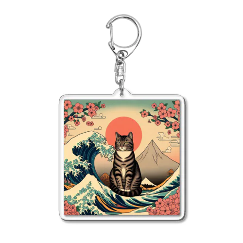 浮世絵波富士猫 Acrylic Key Chain