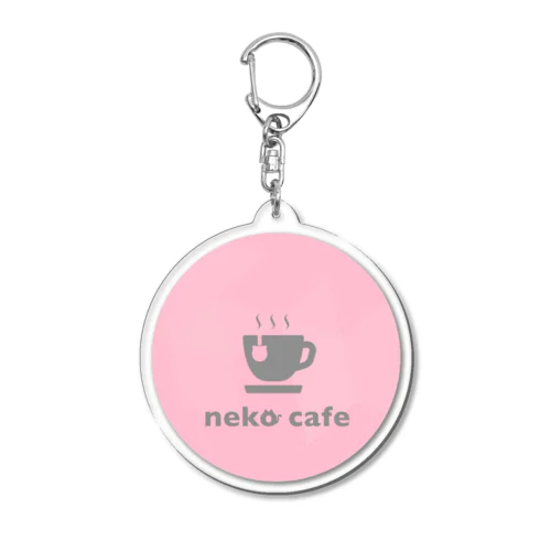 neko cafe（ピンク）デザインイラスト アクリルキーホルダー