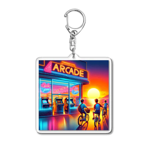 80年代×青春×ゲームセンター×夕日イラスト Acrylic Key Chain