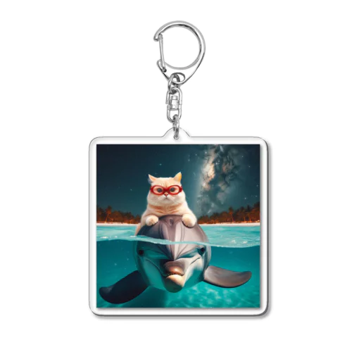 イルカと猫が海を共に泳ぐ異種間の絆が存在 Acrylic Key Chain