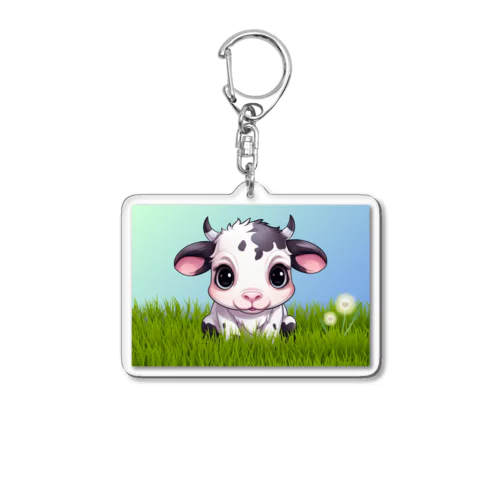 草の中に座っている牛ちゃん Acrylic Key Chain