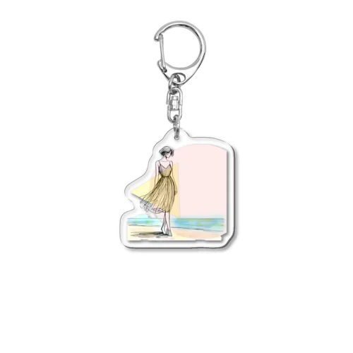 海岸を歩く女性 Acrylic Key Chain