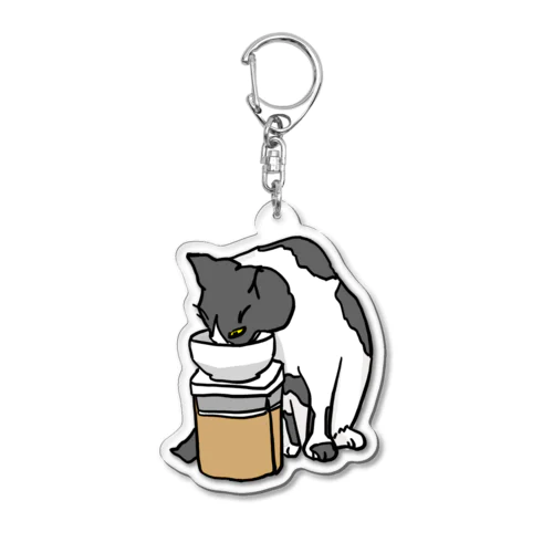 牛柄猫ちゃんごはん中。 Acrylic Key Chain