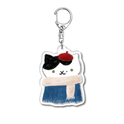 冬の白黒ネコさん Acrylic Key Chain