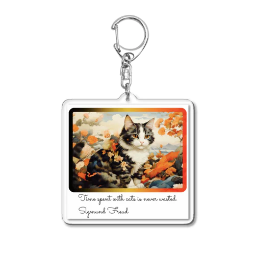 和風アートと三毛猫 Acrylic Key Chain