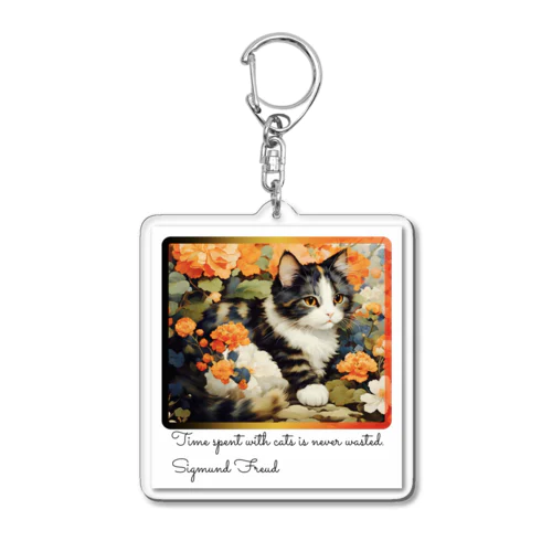 和風な癒しの三毛猫 Acrylic Key Chain