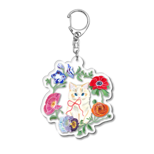 Spring flower & Cat Acrylic Key Chain