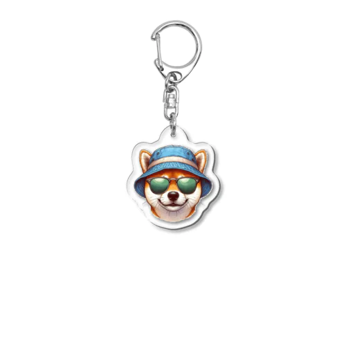 バケットハットにサングラスの赤柴犬 Acrylic Key Chain