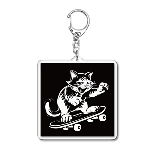 猫パンチを繰り出すスケート猫 Acrylic Key Chain