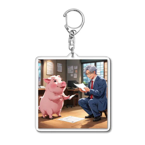 顧客に提案書を送るミニブタ Acrylic Key Chain