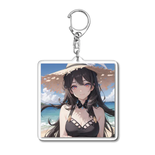 浜辺の黒髪美女 Acrylic Key Chain