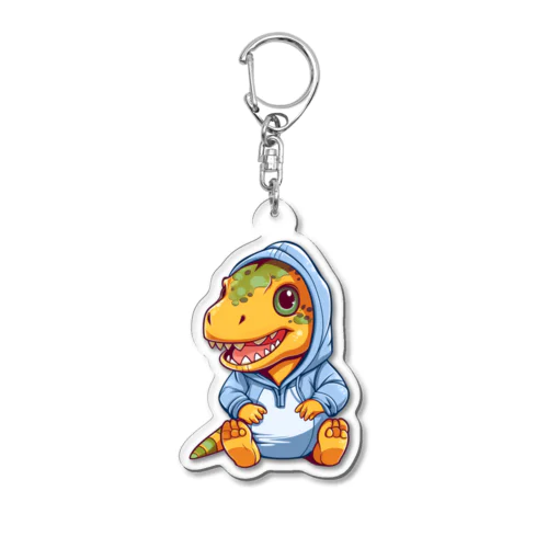 青パーカーを着たティラノサウルス Acrylic Key Chain