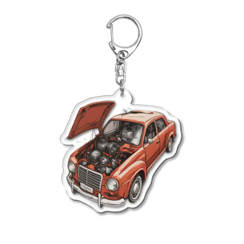 スポーティな赤い車がセンターに駐車。 Acrylic Key Chain