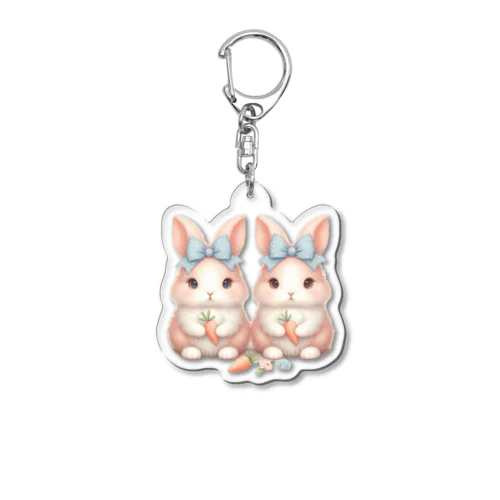 ふわふわかわいいうさぎの双子 Acrylic Key Chain