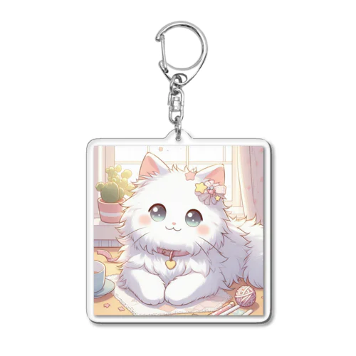 アニメ調・キュートな白猫 Acrylic Key Chain