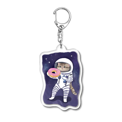 宇宙でドーナツを食べる猫 Acrylic Key Chain