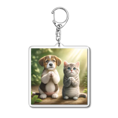 犬猫お願い、木漏れ日 Acrylic Key Chain