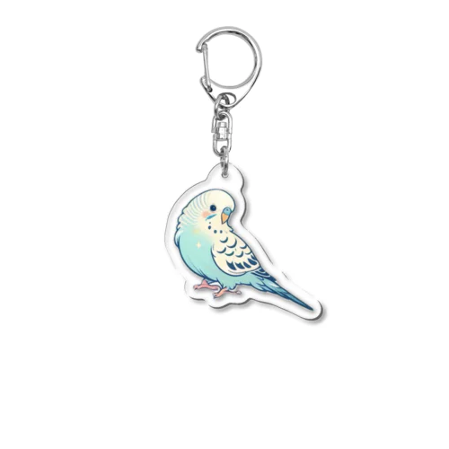 青色の可愛いセキセイインコ Acrylic Key Chain