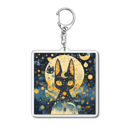 黒猫のルナは考える Acrylic Key Chain