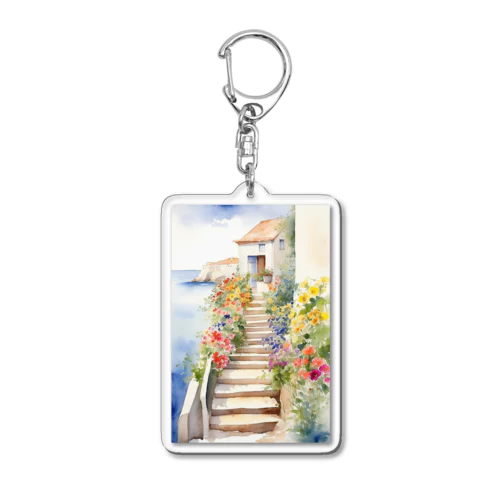 花のある階段（Staircase with flowers） Acrylic Key Chain
