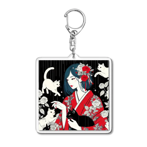 ネコ三昧（黒い空間・浮世絵風） Acrylic Key Chain