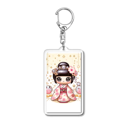 キラキラ花ミックスこけしちゃん Acrylic Key Chain