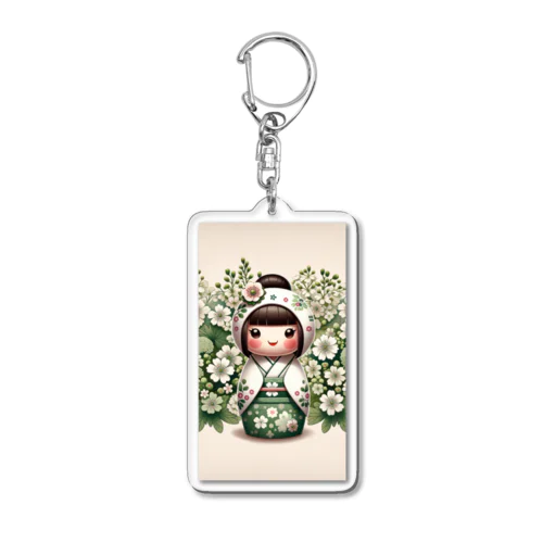 kokeshi dolls白い花 Acrylic Key Chain